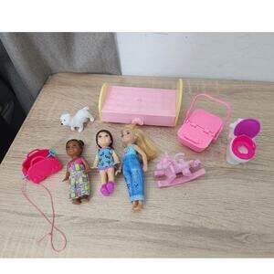 Mattel Kelly Doll Barbie Black Asian White Home Furniture Bed Dog Toys Toilet
